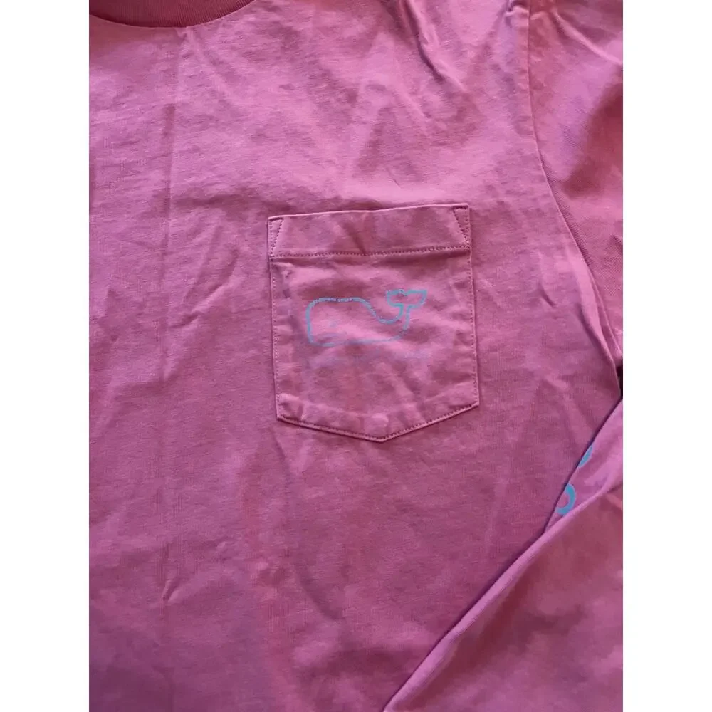 Vineyard Vines Pink Long Sleeve Whale Logo Pocket Graphic T-Shirt | Small